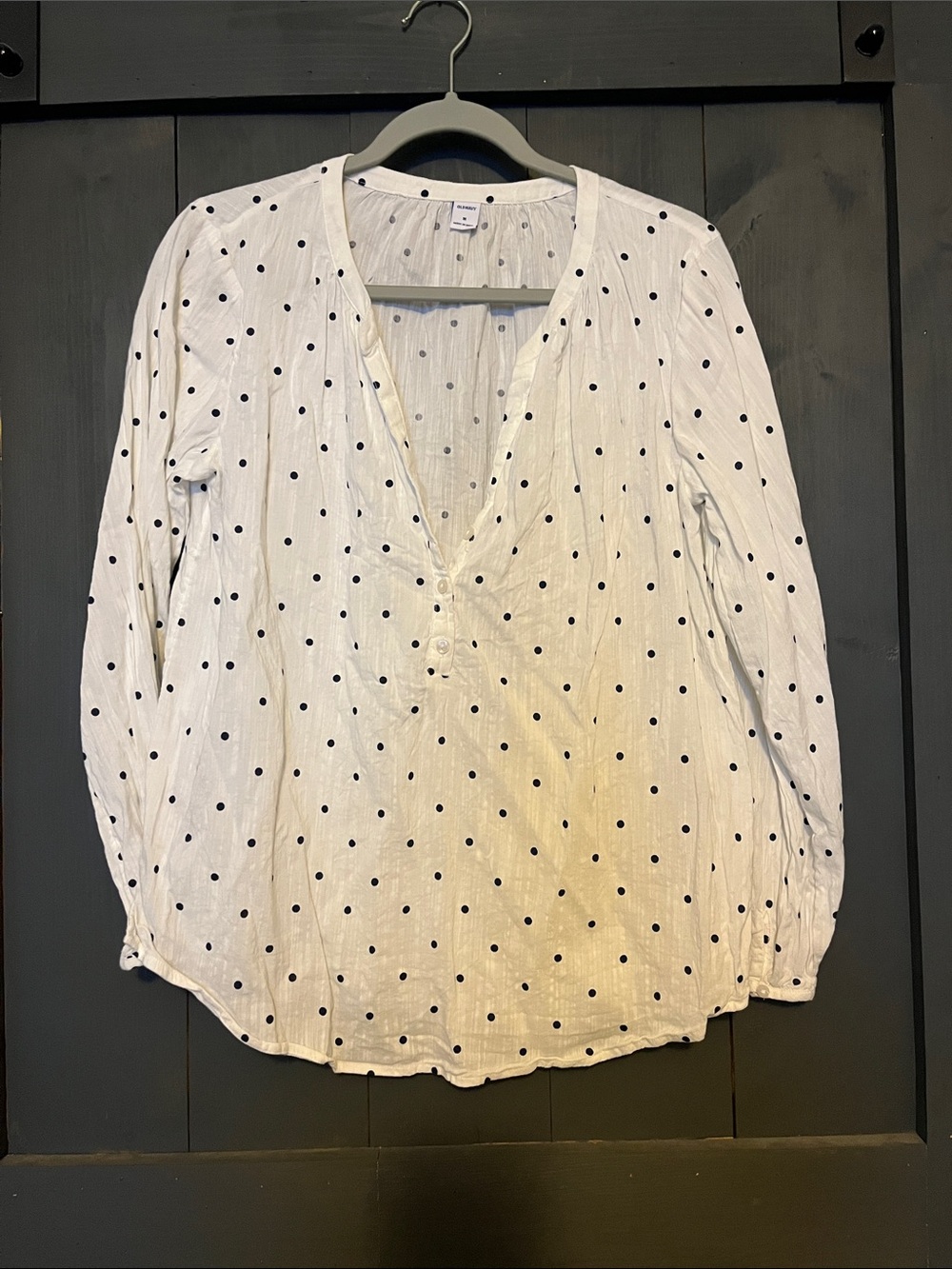 Old Navy White Long-Sleeve Polka Dot Blouse